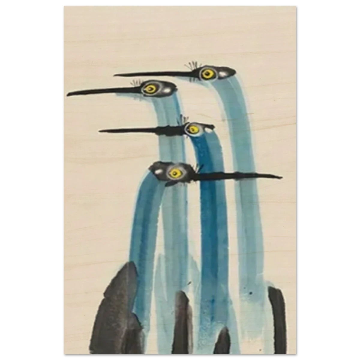 Whimsical Flight – Abstract Watercolor Herons | Wall art Print - Wood Prints - 20x30 cm / 8x12″ -