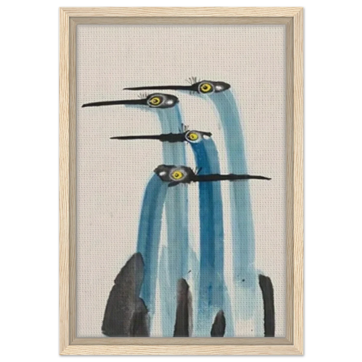 Whimsical Flight – Abstract Watercolor Herons | Wall art Print - Framed Canvas - 30x45 cm / 12x18″ - Wood frame