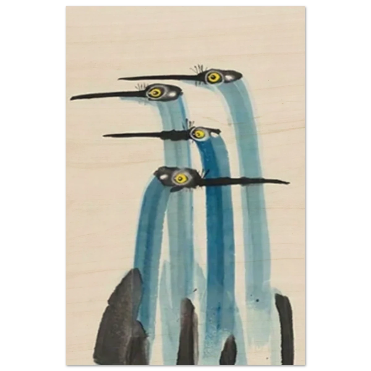 Whimsical Flight – Abstract Watercolor Herons | Wall art Print - Wood Prints - 60x90 cm / 24x36″ -