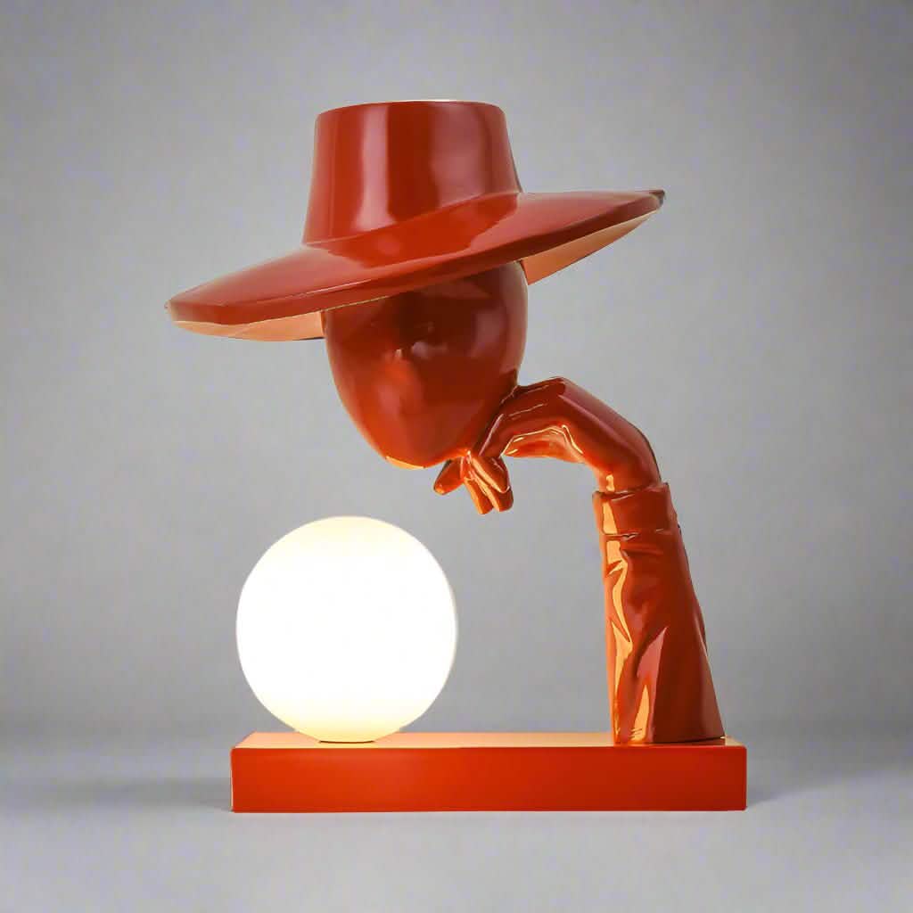 Whimsical Sitting People Resin Lamp – Modern Decorative Sculpture with Glass Lampshade - Blue with warm white light -