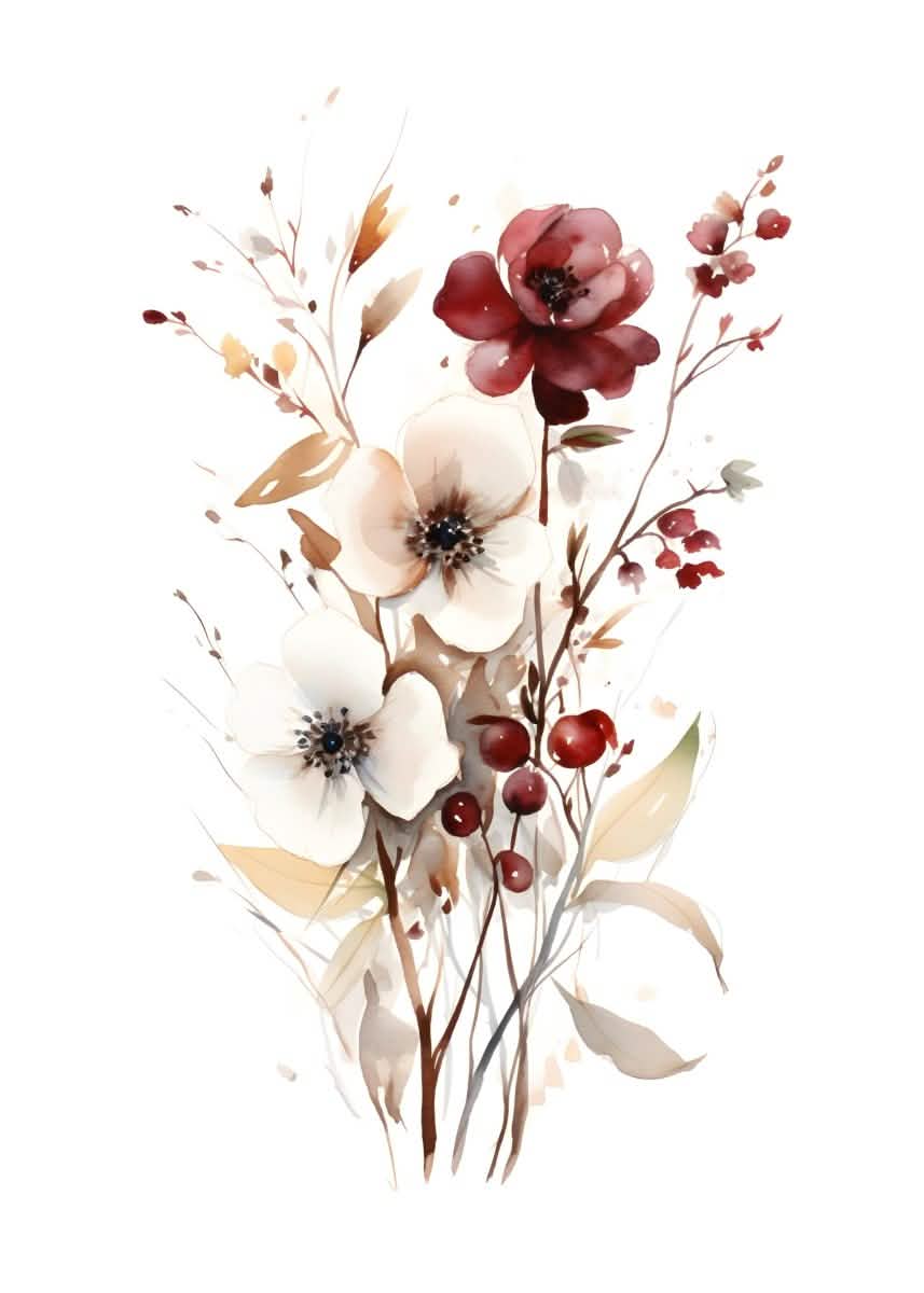 "Whispers in Bloom" – Soft Botanical Harmony | Wall Art Print | 6 Design Options - 20x30 cm / 8x12" - Design Option 1 - Canvas
