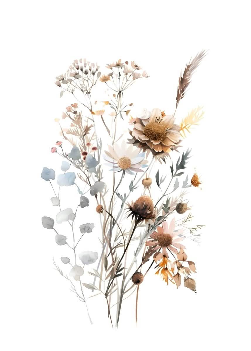 "Whispers in Bloom"|V02| – Soft Botanical Harmony | Wall Art Print | 6 Design Options - 20x30 cm / 8x12" - Design Option4 - Canvas