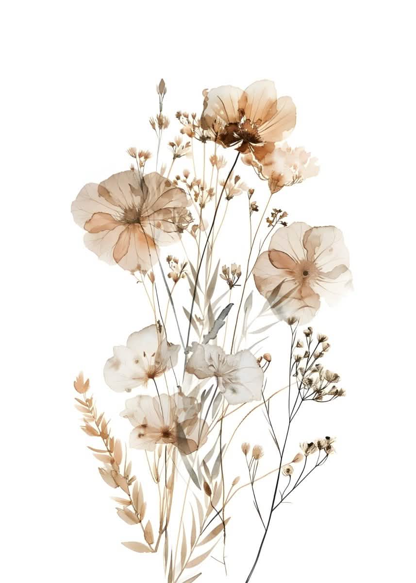 "Whispers in Bloom"|V03| – Soft Botanical Harmony | Wall Art Print | 6 Design Options - 20x30 cm / 8x12" - Design Option 1 - Canvas