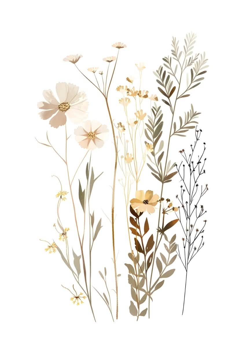 "Whispers in Bloom"|V03| – Soft Botanical Harmony | Wall Art Print | 6 Design Options - 20x30 cm / 8x12" - Design Option4 - Canvas