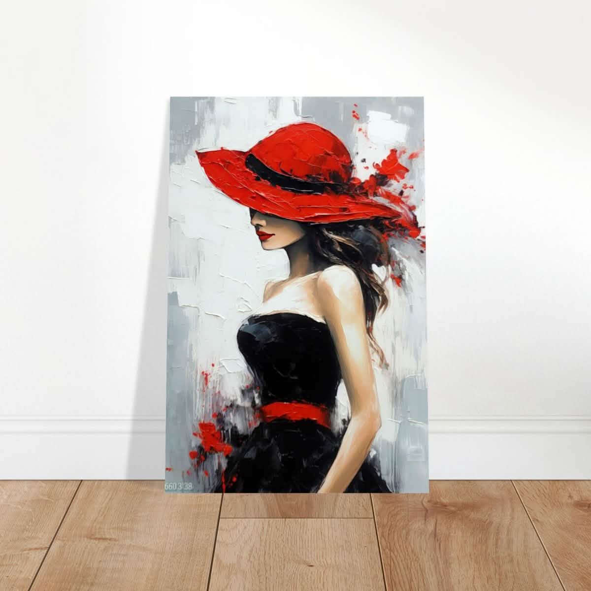 Whispers of Chic: The Lady with the Red Hat | Modern Figurative Art Wall art print - Aluminum Print - 60x90 cm / 24x36″ -