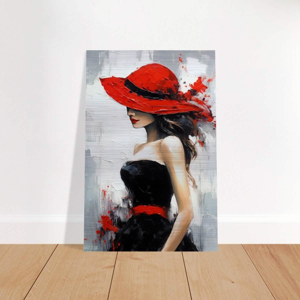 Whispers of Chic: The Lady with the Red Hat | Modern Figurative Art Wall art print - Brushed Aluminum Print - 40x60 cm / 16x24″ -