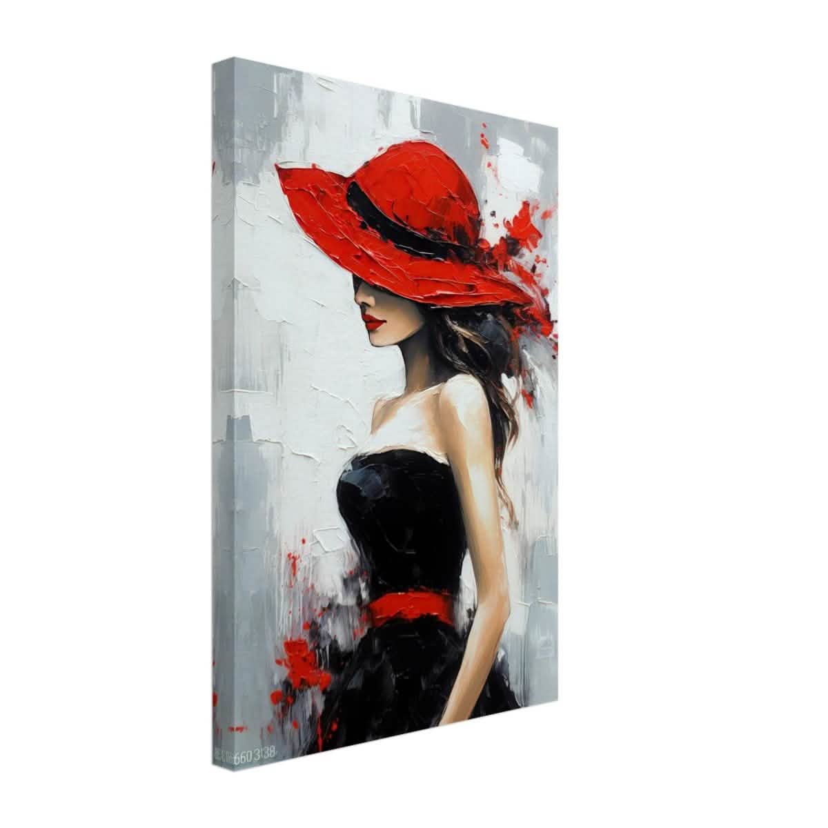 Whispers of Chic: The Lady with the Red Hat | Modern Figurative Art Wall art print - Canvas - 30x45 cm / 12x18″ -