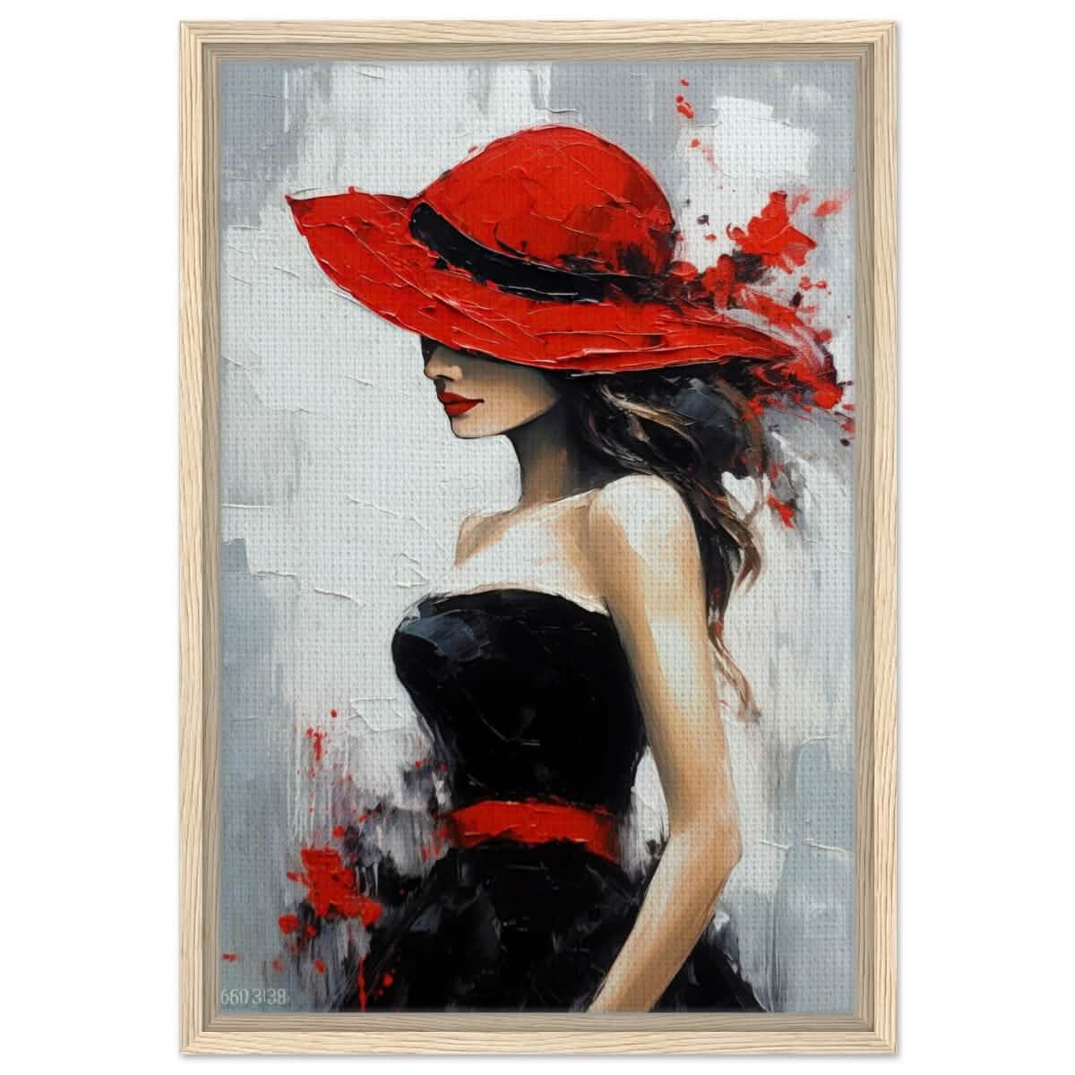Whispers of Chic: The Lady with the Red Hat | Modern Figurative Art Wall art print - Framed Canvas - 40x60 cm / 16x24″ - Wood frame