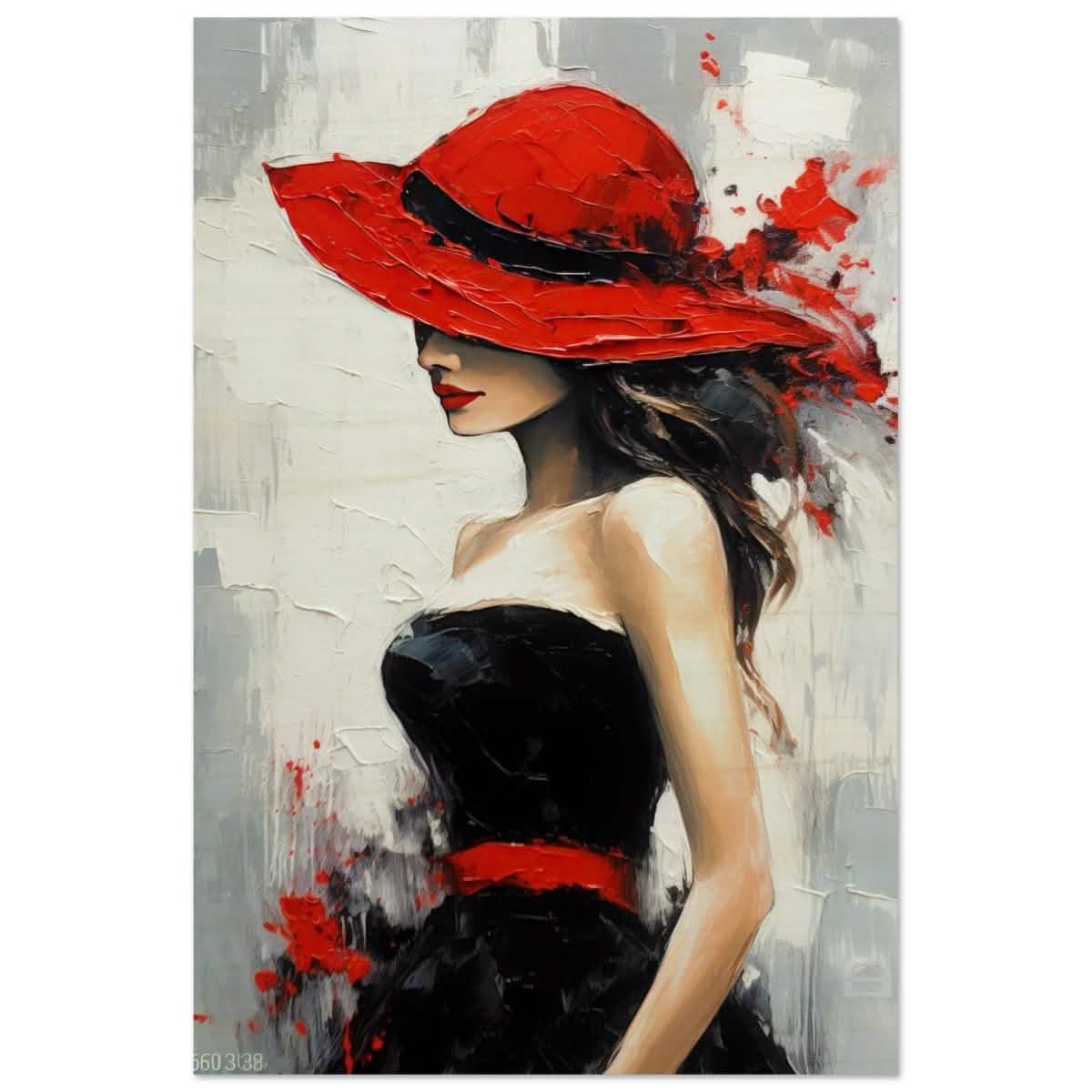 Whispers of Chic: The Lady with the Red Hat | Modern Figurative Art Wall art print - Wood Prints - 60x90 cm / 24x36″ -