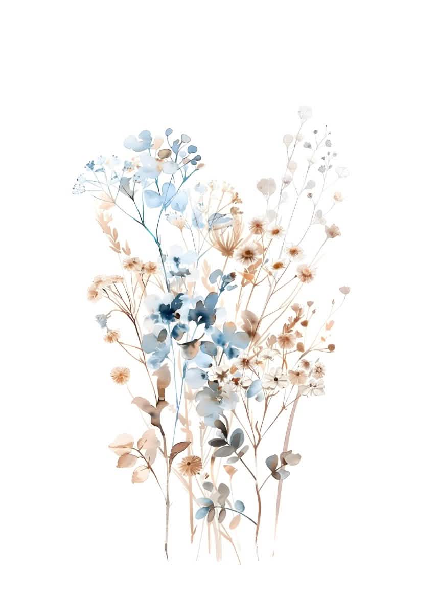 "Whispers of Petals" V02– Elegant Botanical Minimalism | Wall Art Print | 4 Design Options - 20x30 cm / 8x12" - Design Option 1 - Canvas