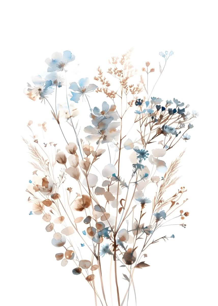 "Whispers of Petals" V02– Elegant Botanical Minimalism | Wall Art Print | 4 Design Options - 20x30 cm / 8x12" - Design Option 2 - Canvas