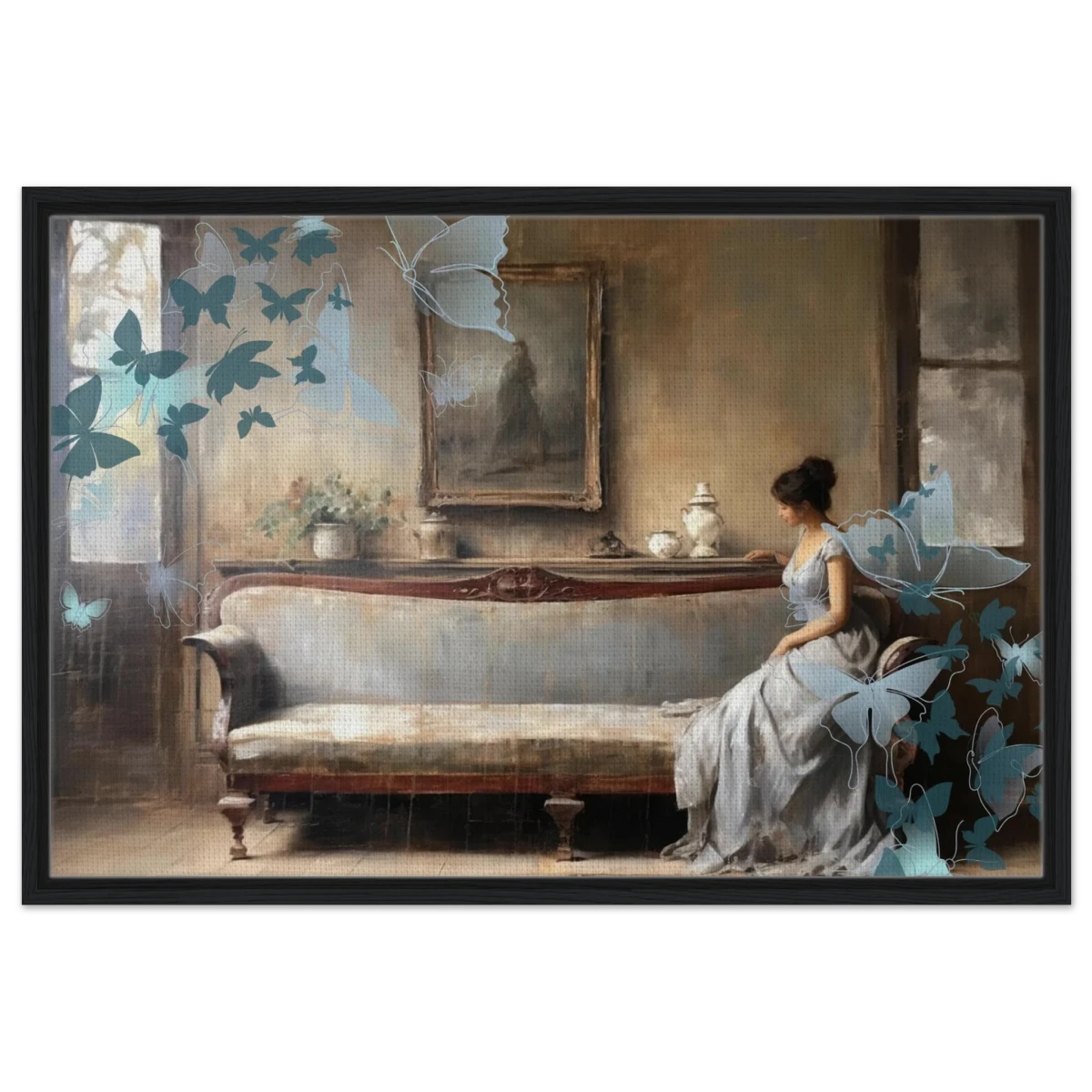 "Whispers of Solitude" – Romantic Realism with a Surreal Twist - Framed Canvas - 60x90 cm / 24x36″ - Black frame