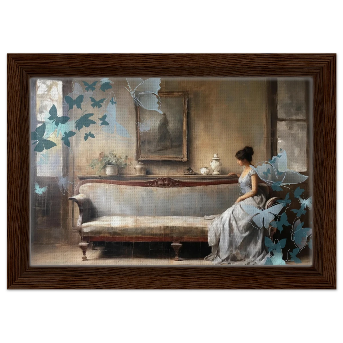 "Whispers of Solitude" – Romantic Realism with a Surreal Twist - Framed Canvas - 20x30 cm / 8x12″ - Dark wood frame
