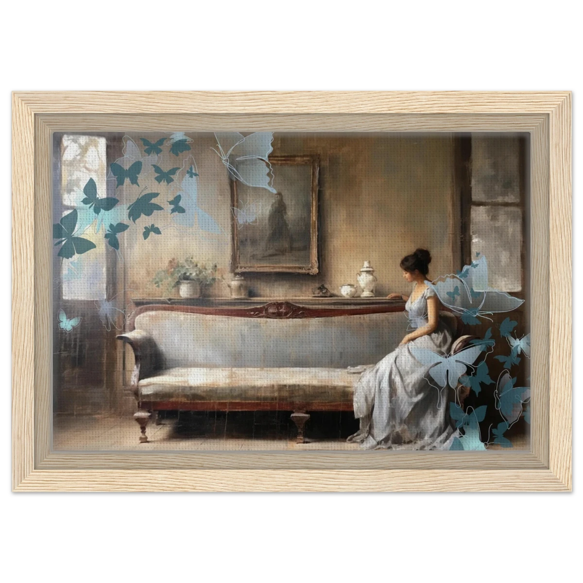 "Whispers of Solitude" – Romantic Realism with a Surreal Twist - Framed Canvas - 20x30 cm / 8x12″ - Wood frame