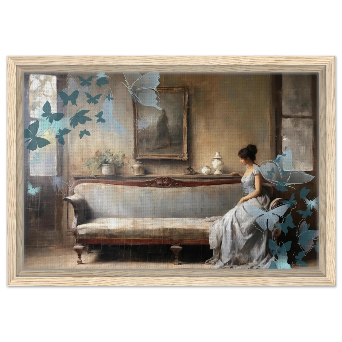 "Whispers of Solitude" – Romantic Realism with a Surreal Twist - Framed Canvas - 30x45 cm / 12x18″ - Wood frame