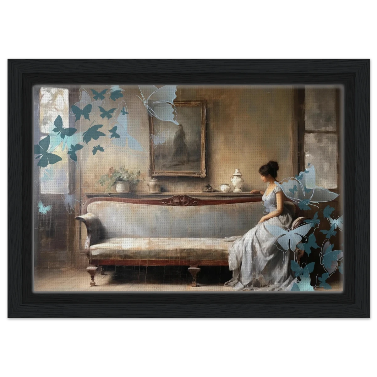 "Whispers of Solitude" – Romantic Realism with a Surreal Twist - Framed Canvas - 20x30 cm / 8x12″ - Black frame