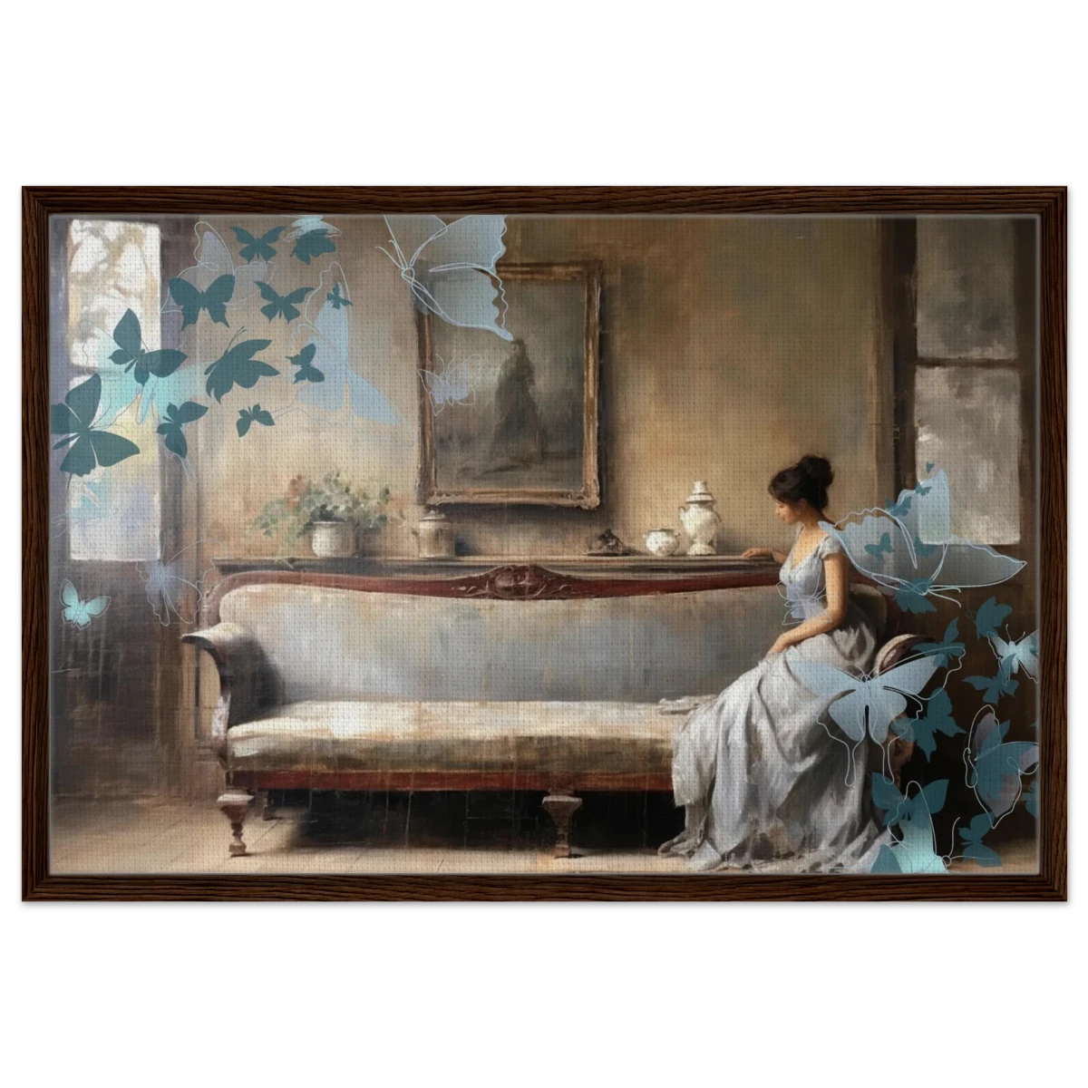 "Whispers of Solitude" – Romantic Realism with a Surreal Twist - Framed Canvas - 60x90 cm / 24x36″ - Dark wood frame