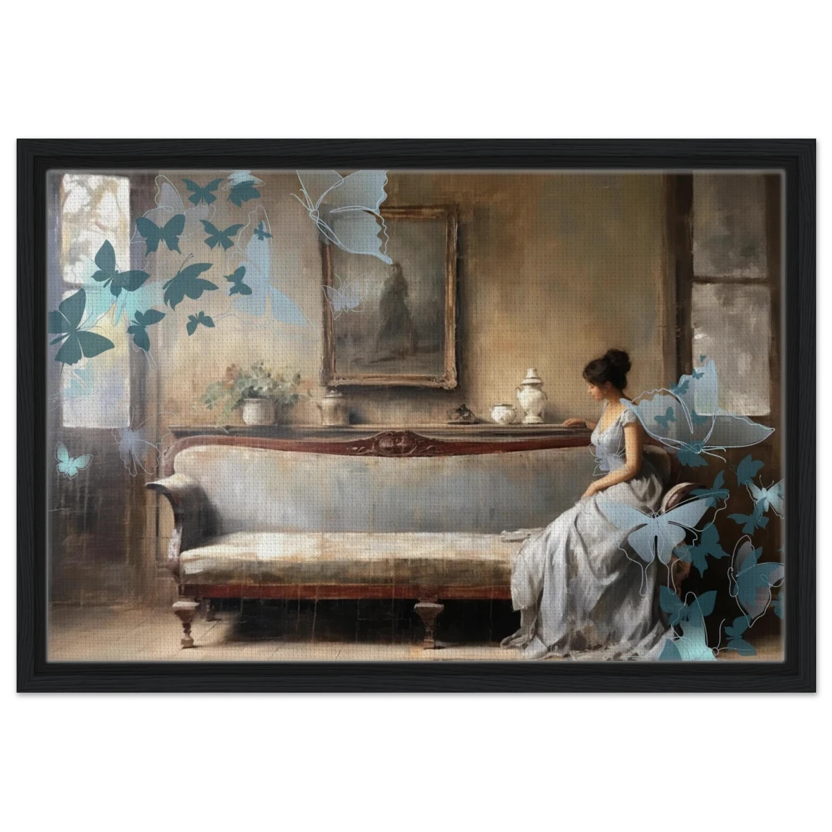 "Whispers of Solitude" – Romantic Realism with a Surreal Twist - Framed Canvas - 40x60 cm / 16x24″ - Black frame