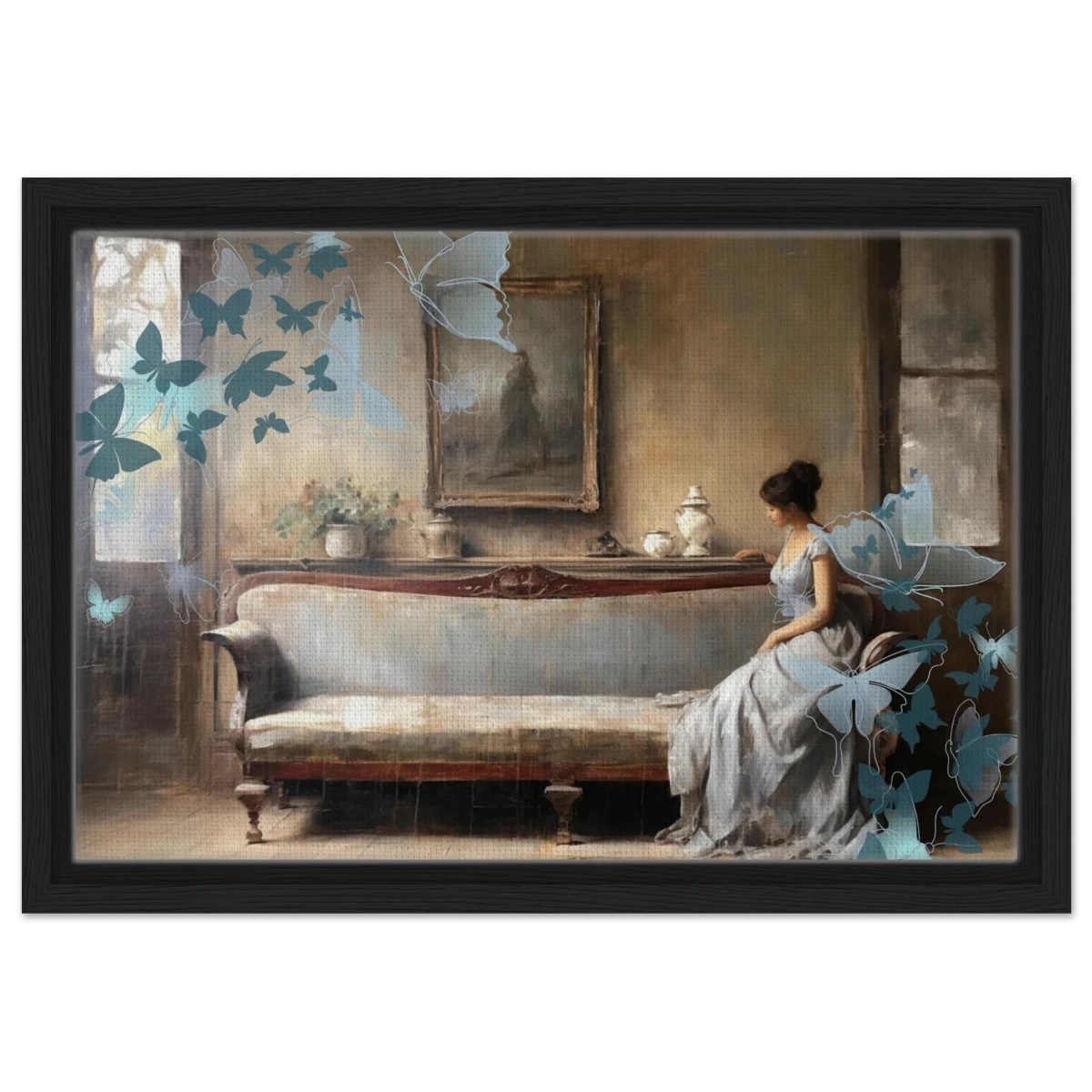 "Whispers of Solitude" – Romantic Realism with a Surreal Twist - Framed Canvas - 30x45 cm / 12x18″ - Black frame