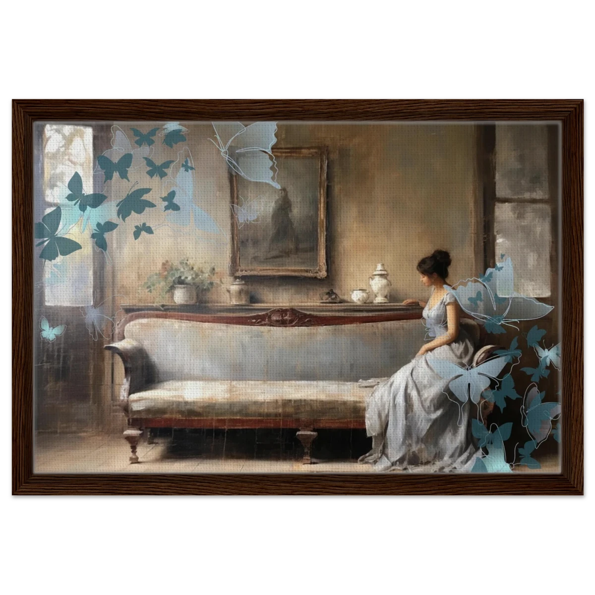 "Whispers of Solitude" – Romantic Realism with a Surreal Twist - Framed Canvas - 40x60 cm / 16x24″ - Dark wood frame