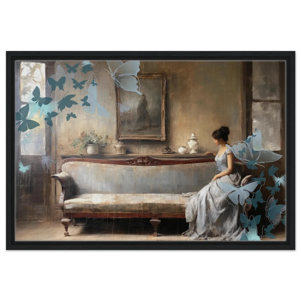 "Whispers of Solitude" – Romantic Realism with a Surreal Twist - Framed Canvas - 50x75 cm / 20x30″ - Black frame