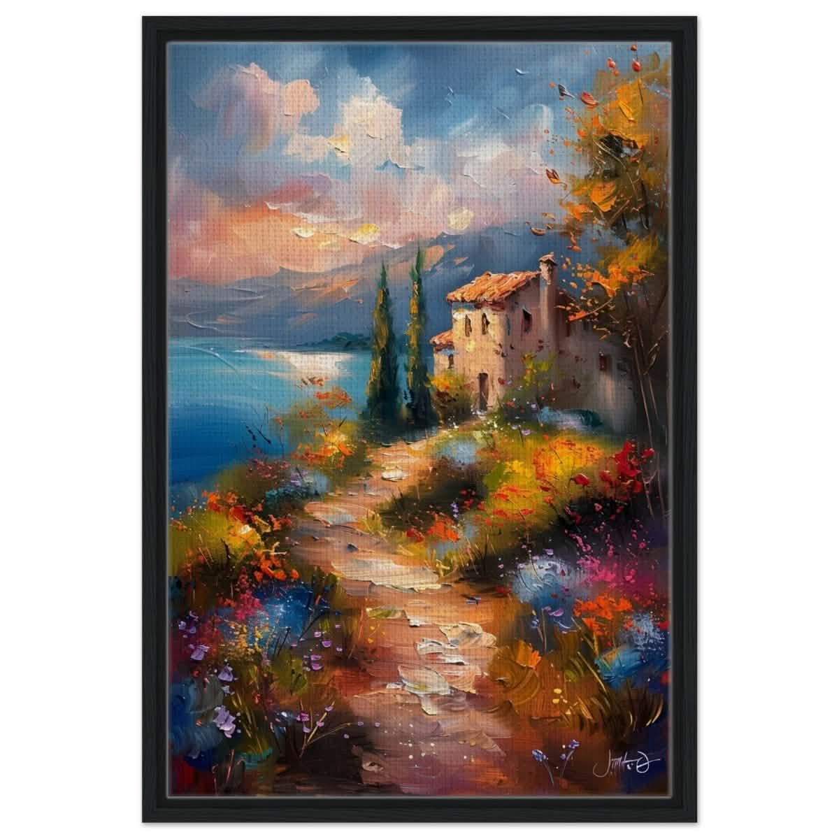 Whispers of Spring: A Coastal Haven | Da Vinci Arts Nature Collection | Wall art print - Framed Canvas - 50x75 cm / 20x30″ - Black frame
