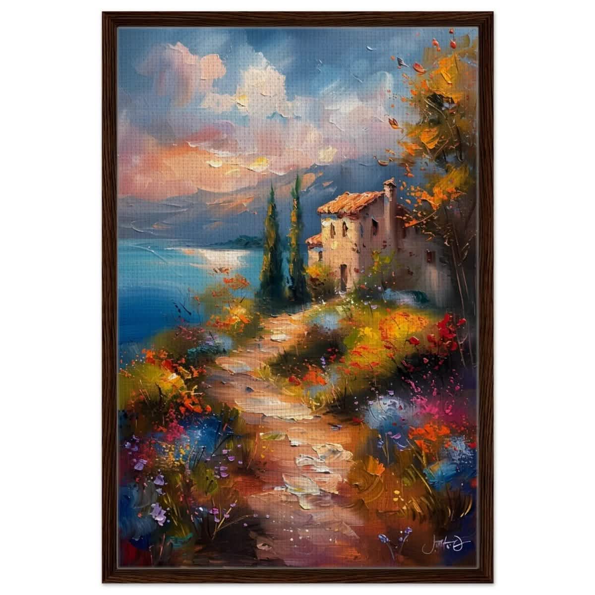 Whispers of Spring: A Coastal Haven | Da Vinci Arts Nature Collection | Wall art print - Framed Canvas - 60x90 cm / 24x36″ - Dark wood frame