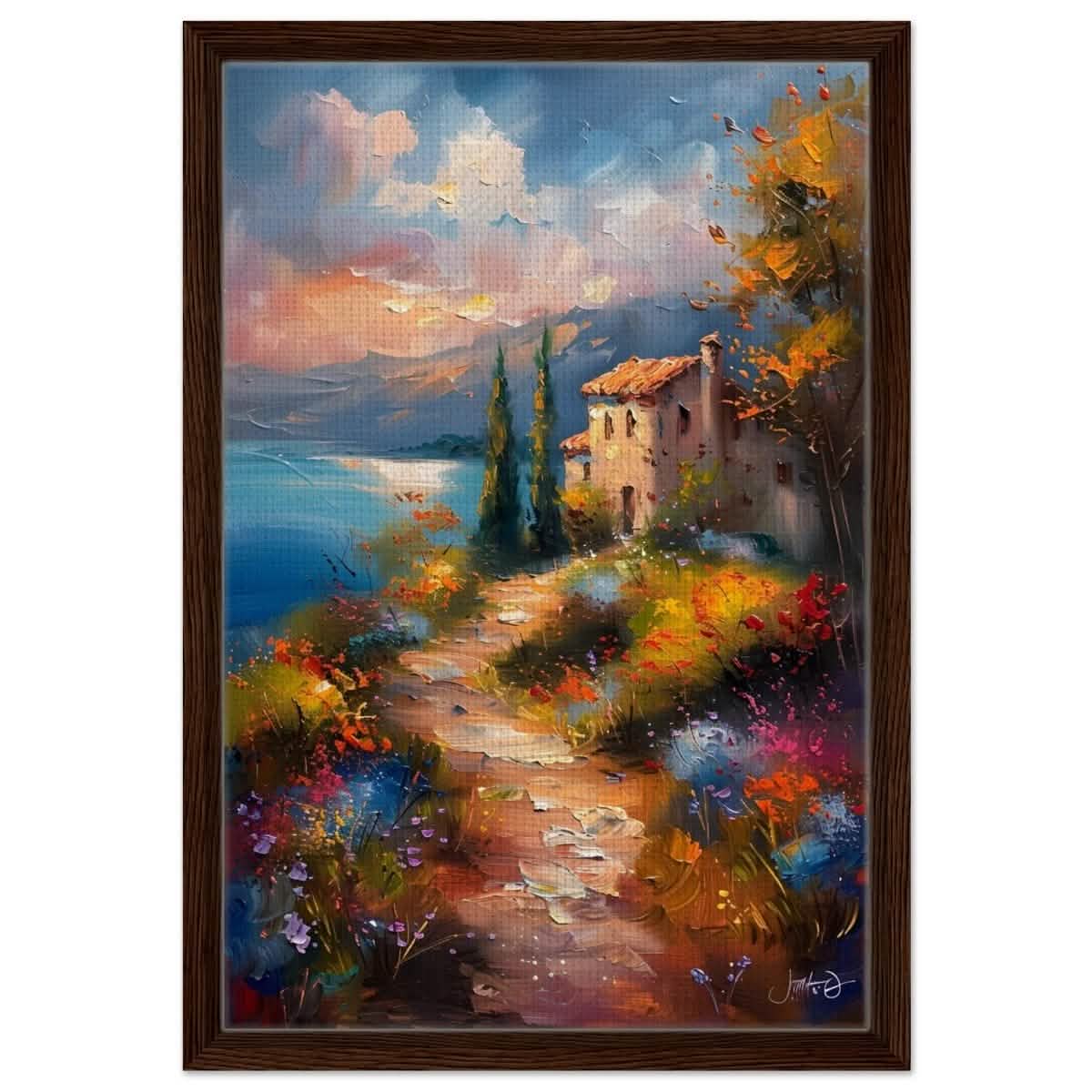 Whispers of Spring: A Coastal Haven | Da Vinci Arts Nature Collection | Wall art print - Framed Canvas - 40x60 cm / 16x24″ - Dark wood frame