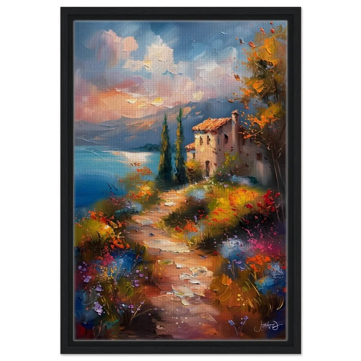 Whispers of Spring: A Coastal Haven | Da Vinci Arts Nature Collection | Wall art print - Framed Canvas - 40x60 cm / 16x24″ - Black frame