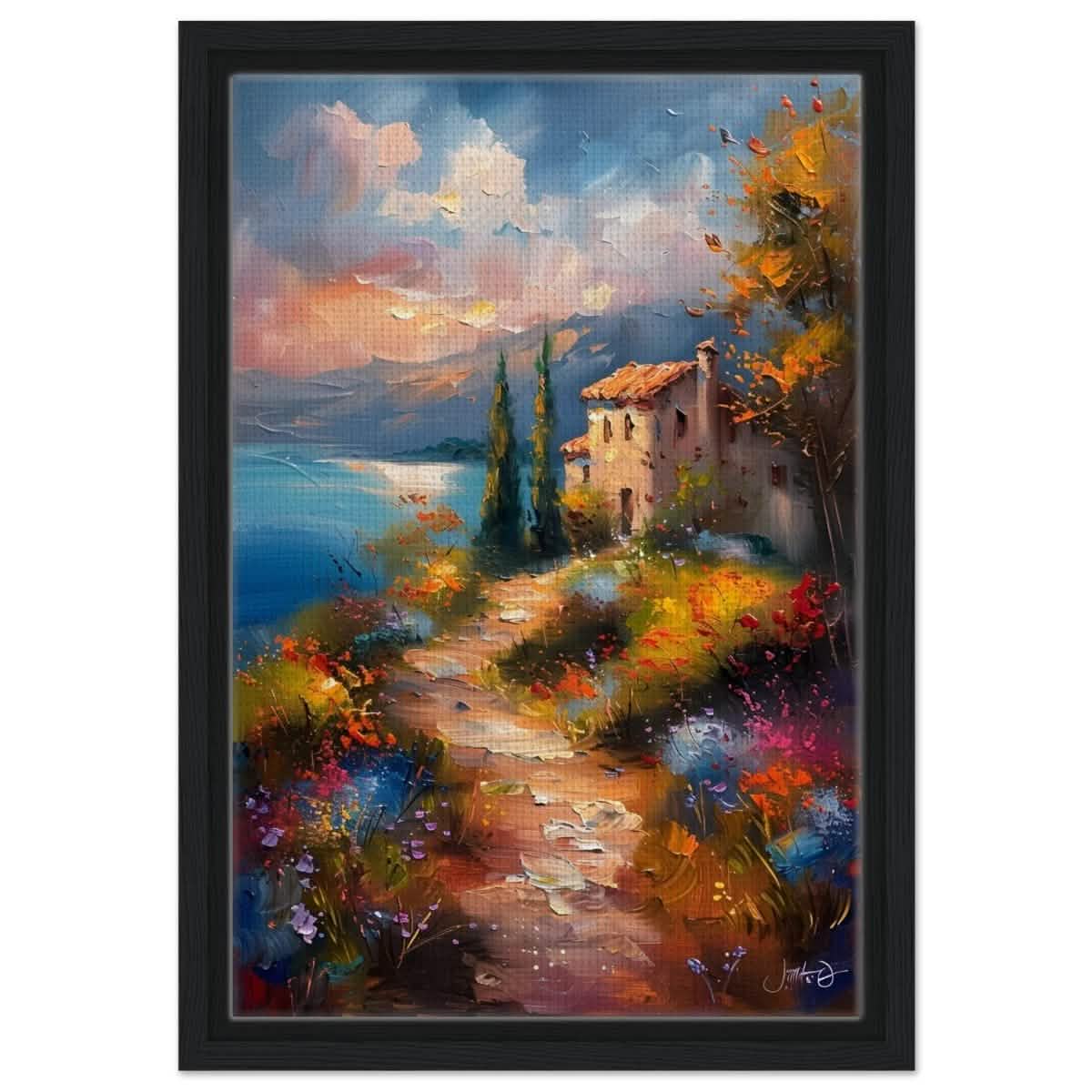 Whispers of Spring: A Coastal Haven | Da Vinci Arts Nature Collection | Wall art print - Framed Canvas - 30x45 cm / 12x18″ - Black frame