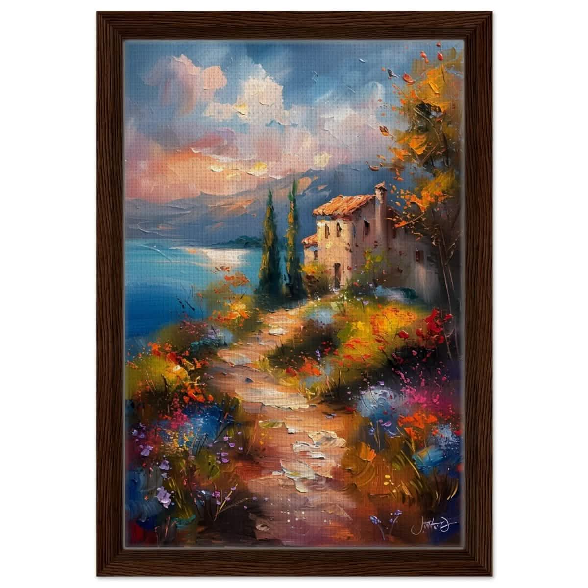 Whispers of Spring: A Coastal Haven | Da Vinci Arts Nature Collection | Wall art print - Framed Canvas - 30x45 cm / 12x18″ - Dark wood frame