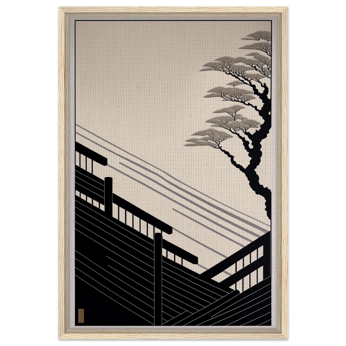 Whispers of Stillness | Japanese - inspired minimalist Wall art Print - Framed Canvas - 50x75 cm / 20x30″ - Wood frame