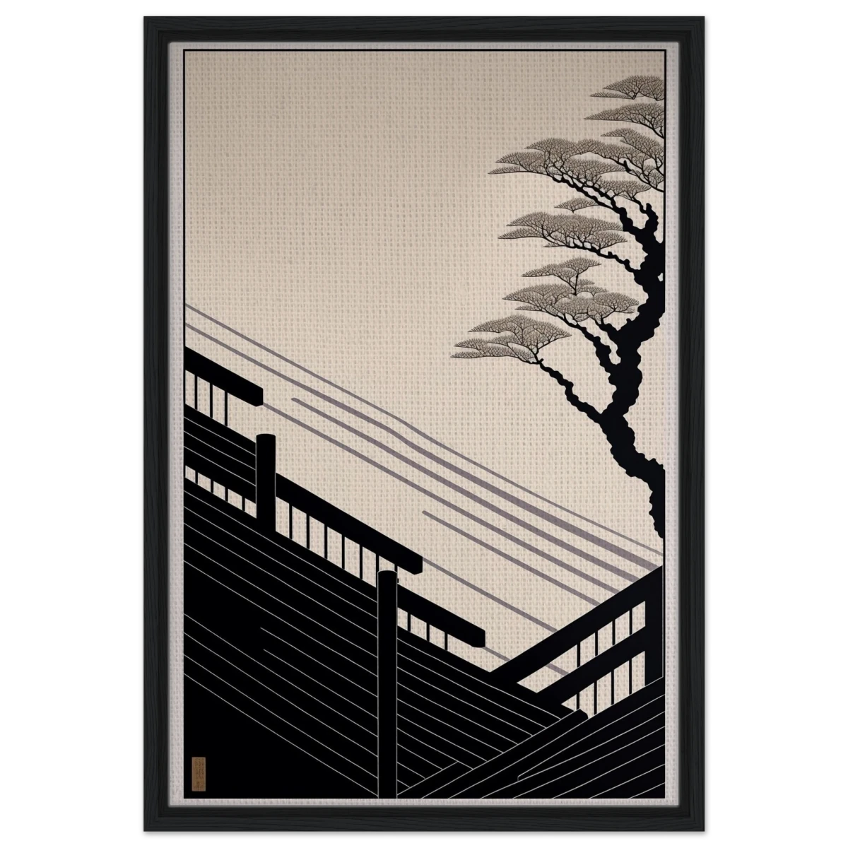 Whispers of Stillness | Japanese - inspired minimalist Wall art Print - Framed Canvas - 50x75 cm / 20x30″ - Black frame