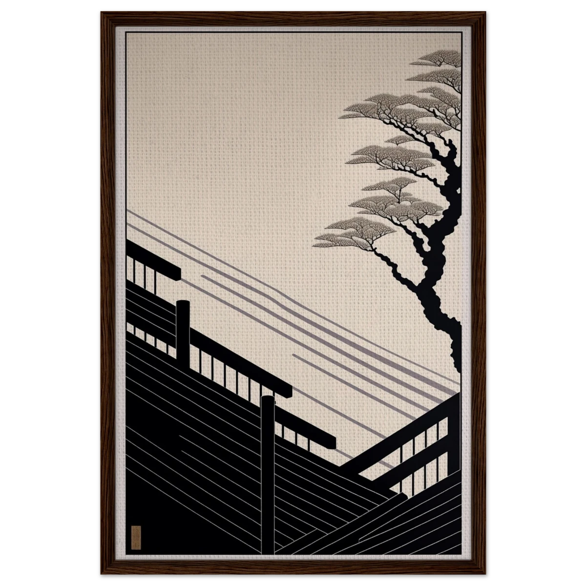 Whispers of Stillness | Japanese - inspired minimalist Wall art Print - Framed Canvas - 60x90 cm / 24x36″ - Dark wood frame