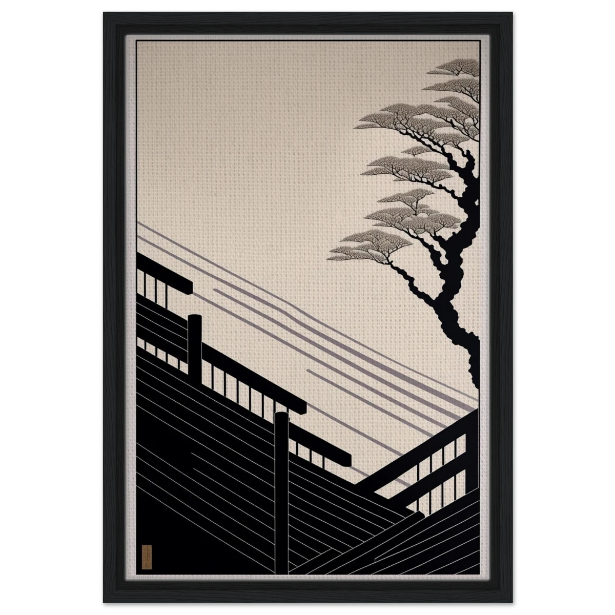 Whispers of Stillness | Japanese - inspired minimalist Wall art Print - Framed Canvas - 40x60 cm / 16x24″ - Black frame