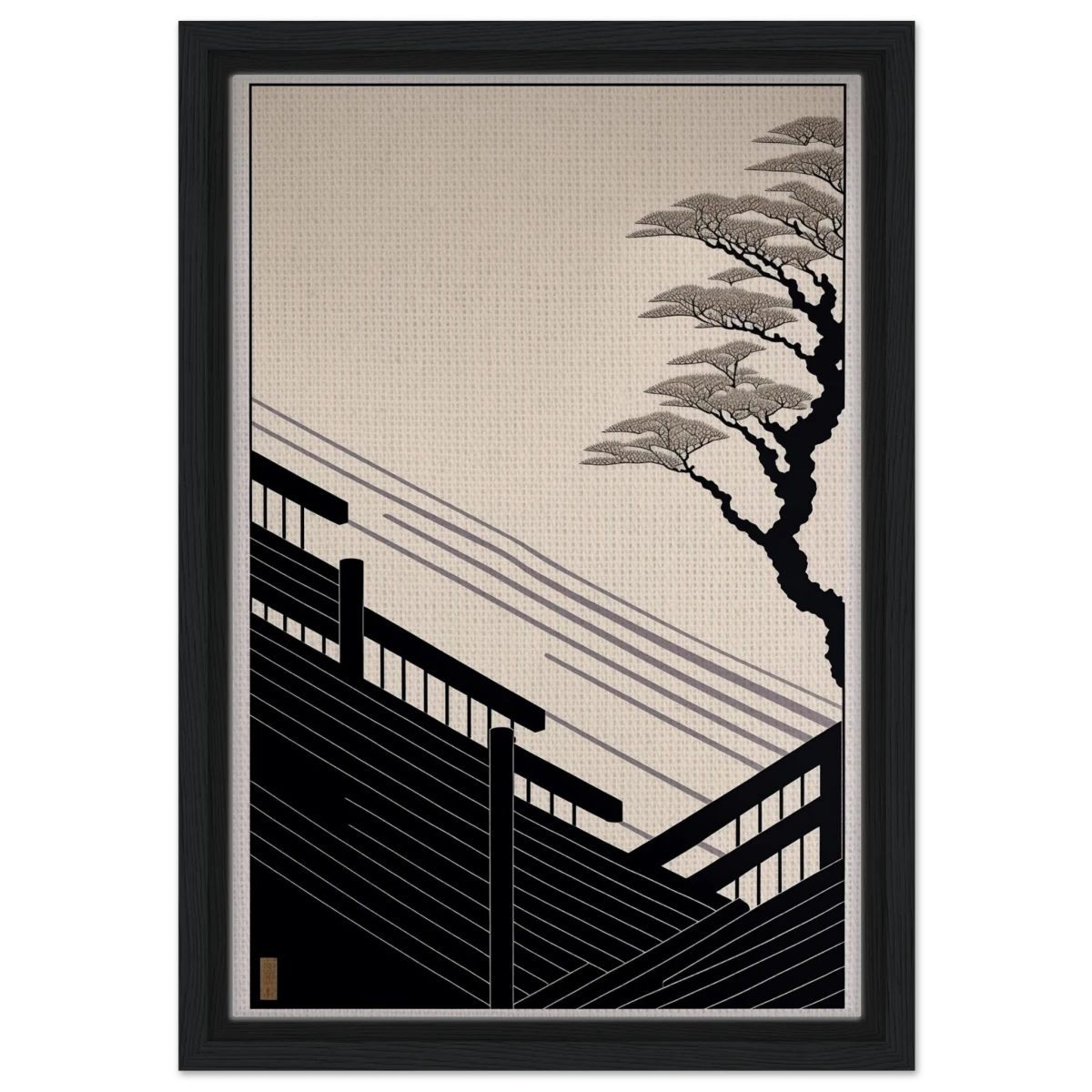 Whispers of Stillness | Japanese - inspired minimalist Wall art Print - Framed Canvas - 30x45 cm / 12x18″ - Black frame