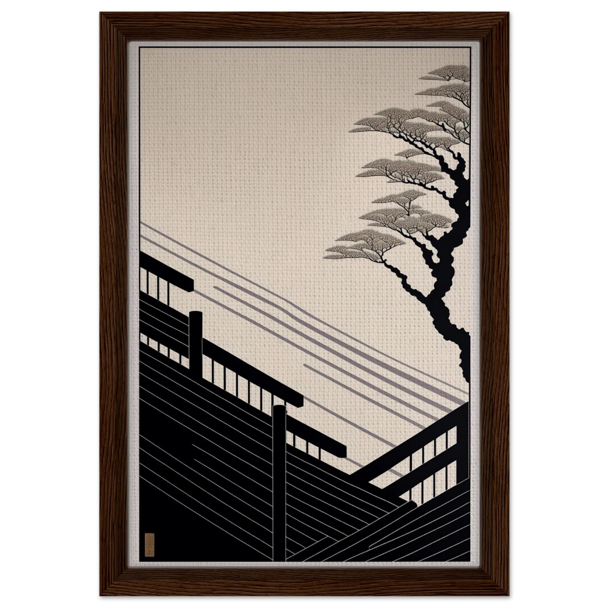 Whispers of Stillness | Japanese - inspired minimalist Wall art Print - Framed Canvas - 30x45 cm / 12x18″ - Dark wood frame