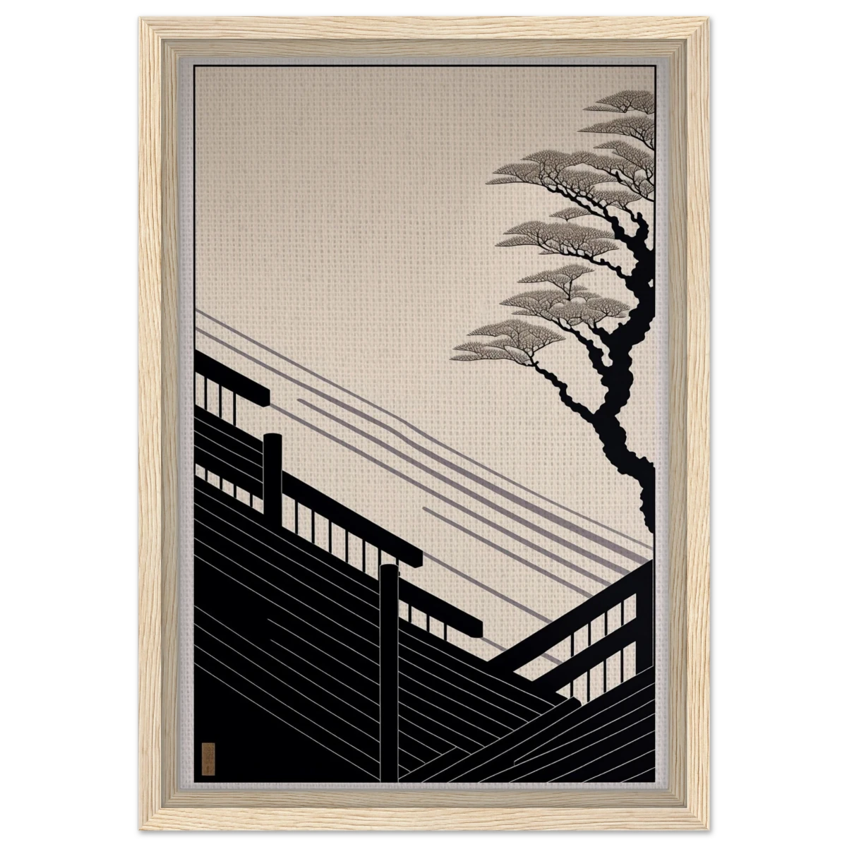 Whispers of Stillness | Japanese - inspired minimalist Wall art Print - Framed Canvas - 30x45 cm / 12x18″ - Wood frame