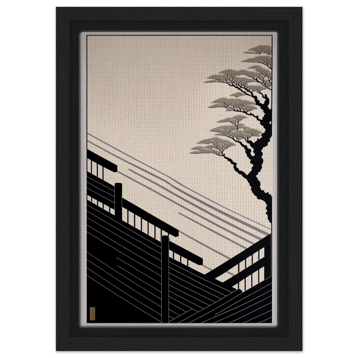 Whispers of Stillness | Japanese - inspired minimalist Wall art Print - Framed Canvas - 20x30 cm / 8x12″ - Black frame