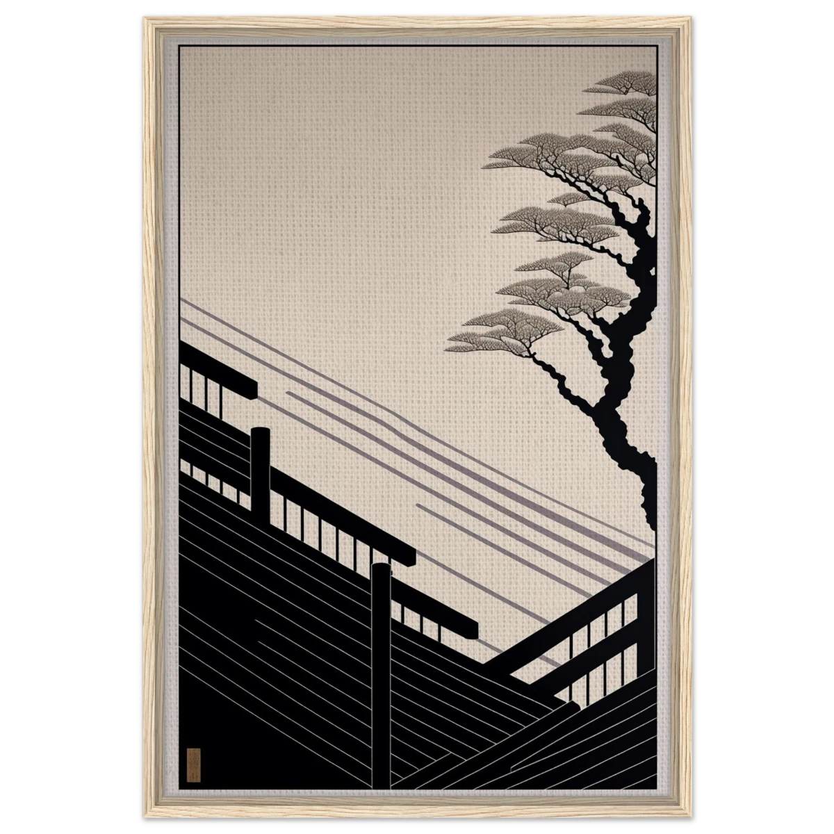 Whispers of Stillness | Japanese - inspired minimalist Wall art Print - Framed Canvas - 60x90 cm / 24x36″ - Wood frame