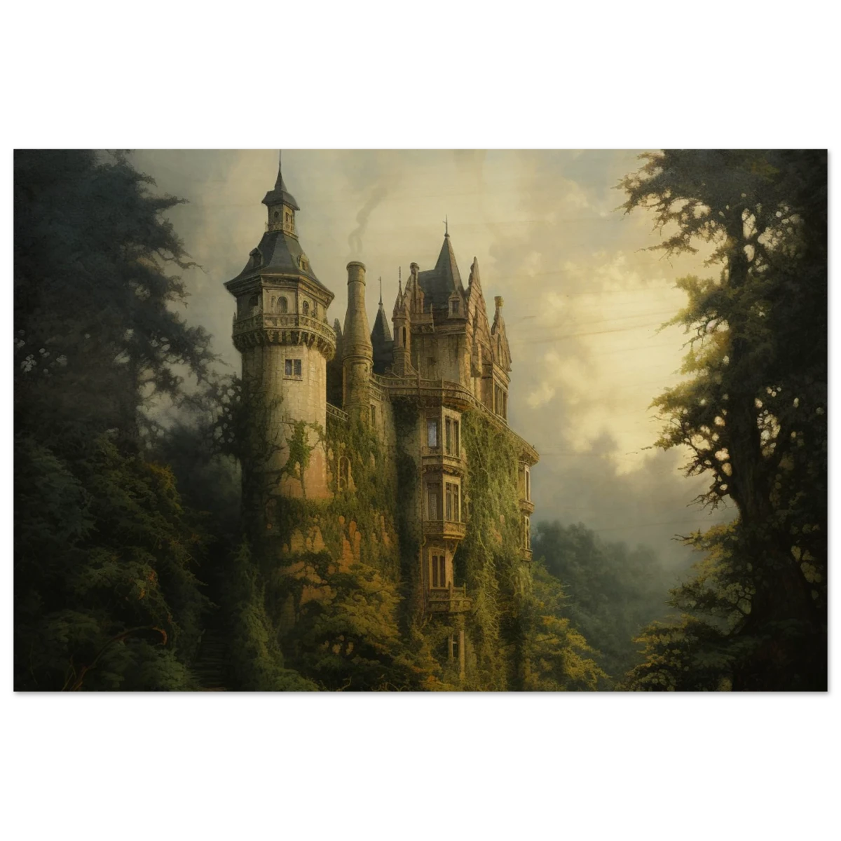 "Whispers of the Ivy Keep" Dreamlike Castle Wall Art Print - Wood Prints - 20x30 cm / 8x12″ -