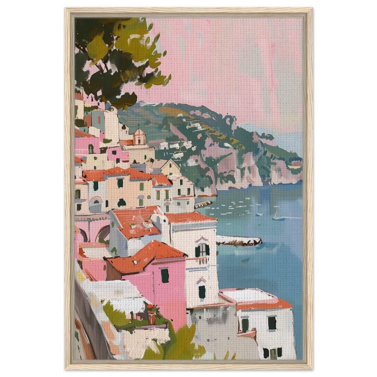 Whispers of the Riviera | Modern Impressionist Landscape Art | City and Scenic Views - Framed Canvas - 30x45 cm / 12x18″ - Wood frame