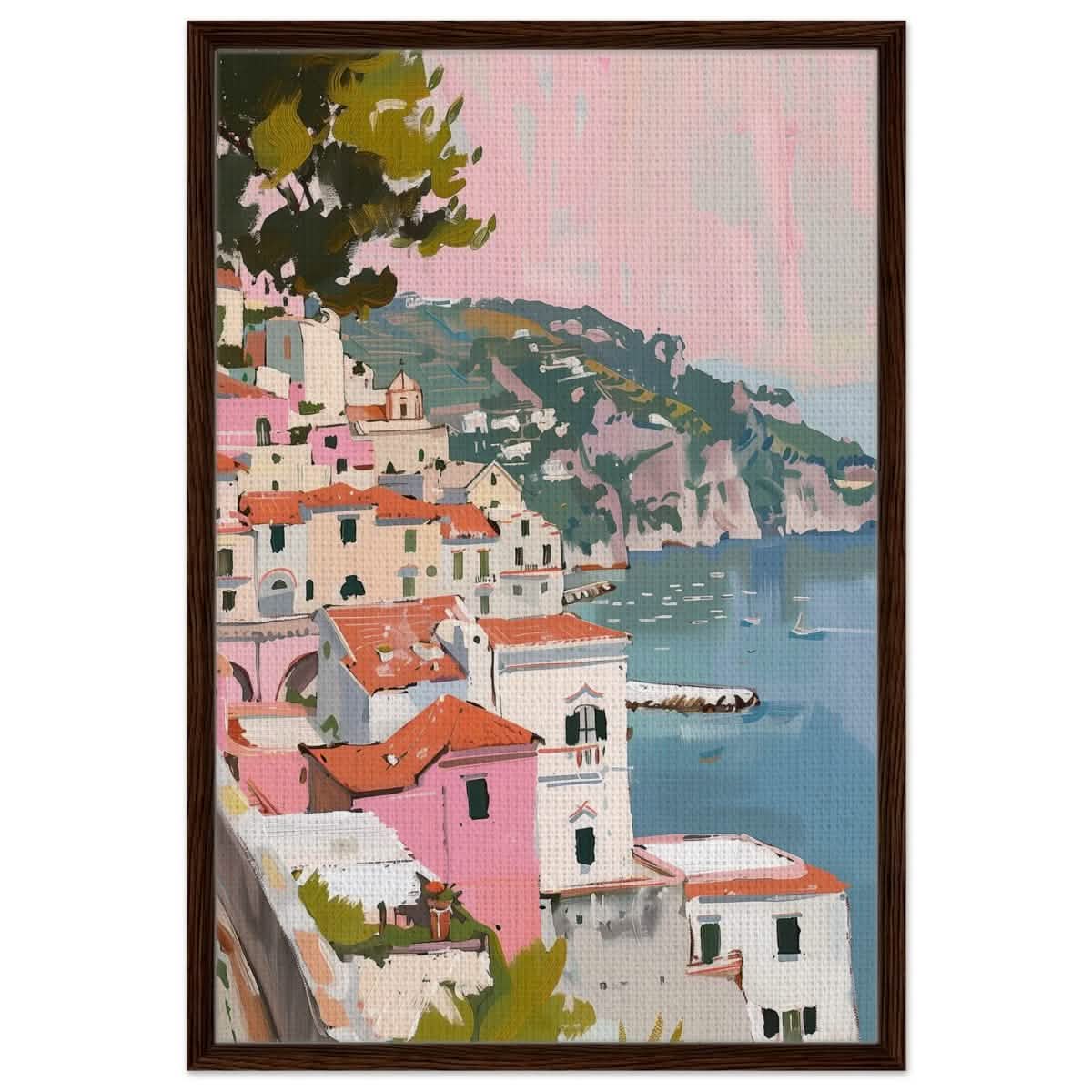 Whispers of the Riviera | Modern Impressionist Landscape Art | City and Scenic Views - Framed Canvas - 30x45 cm / 12x18″ - Dark wood frame