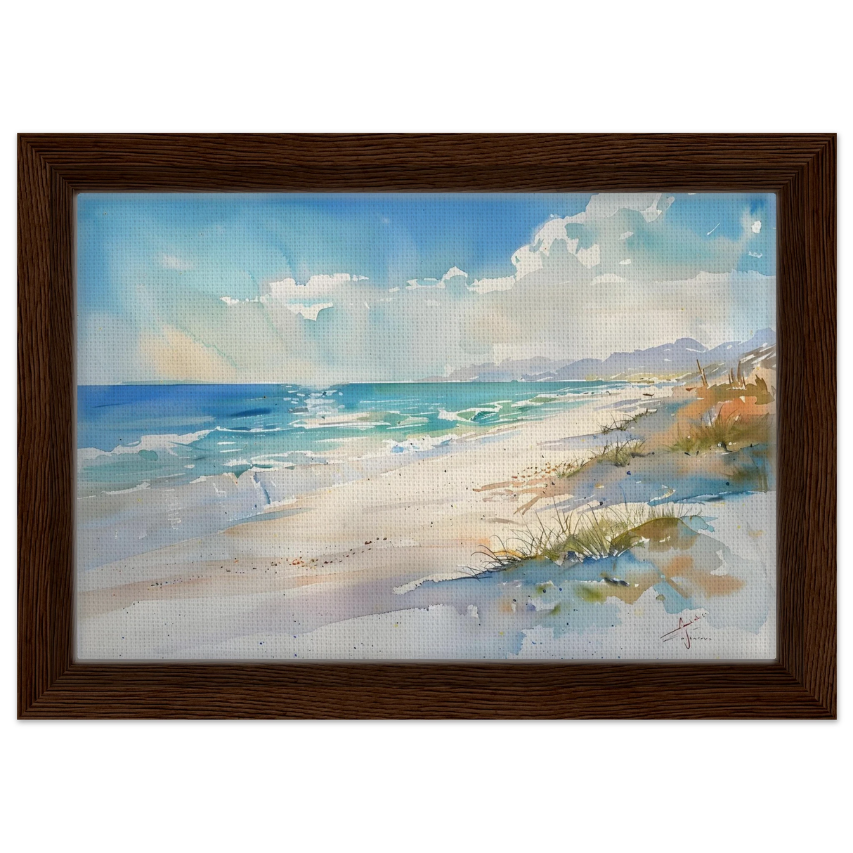 Whispers of the Shore – Coastal Serenity in Motion | Wall art Print - Framed Canvas - 20x30 cm / 8x12″ - Dark wood frame