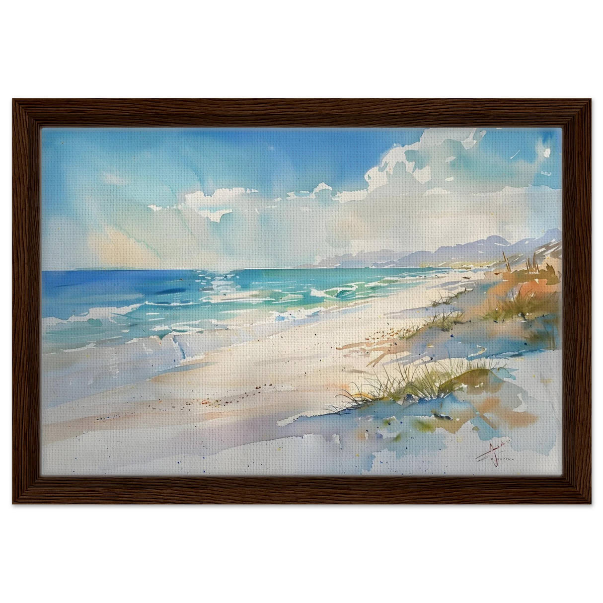 Whispers of the Shore – Coastal Serenity in Motion | Wall art Print - Framed Canvas - 30x45 cm / 12x18″ - Dark wood frame