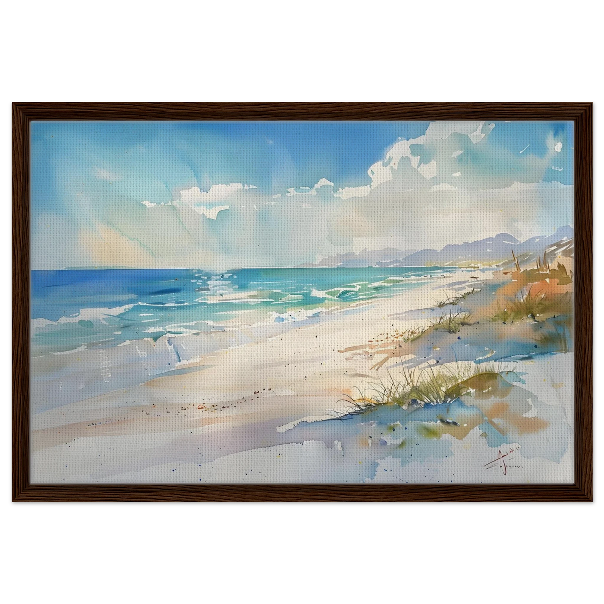 Whispers of the Shore – Coastal Serenity in Motion | Wall art Print - Framed Canvas - 50x75 cm / 20x30″ - Dark wood frame