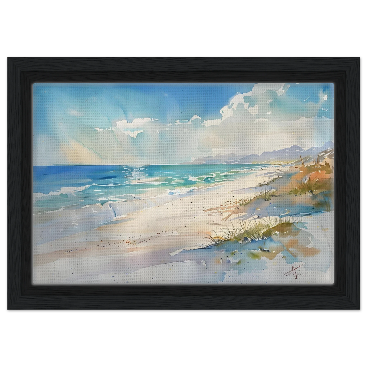 Whispers of the Shore – Coastal Serenity in Motion | Wall art Print - Framed Canvas - 20x30 cm / 8x12″ - Black frame