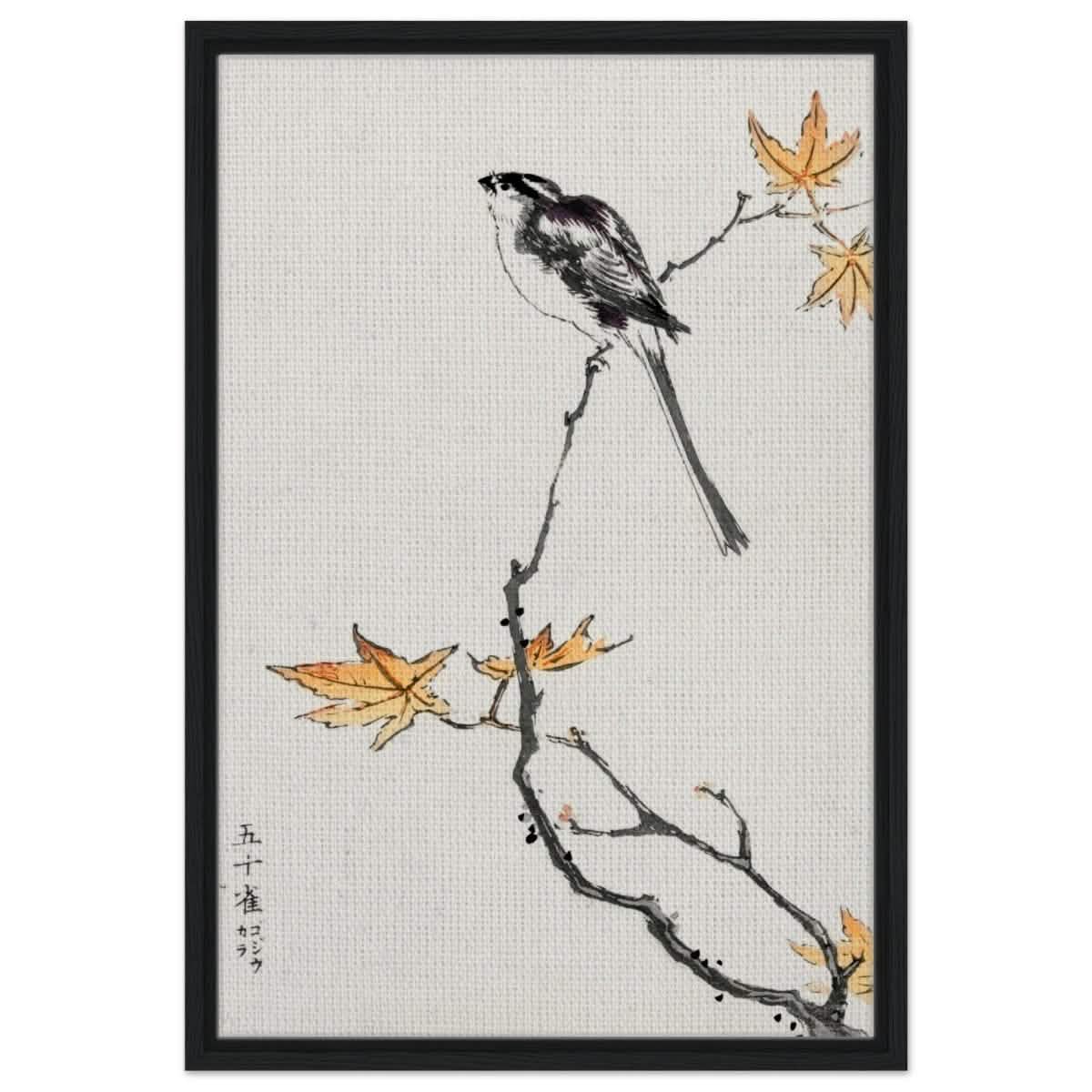 Whispers of the Sparrow | Traditional Japanese Ink and Wash wall art print - Framed Canvas - 50x75 cm / 20x30″ - Black frame