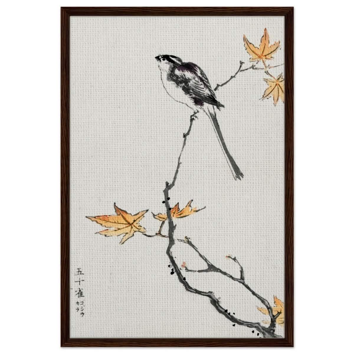 Whispers of the Sparrow | Traditional Japanese Ink and Wash wall art print - Framed Canvas - 60x90 cm / 24x36″ - Dark wood frame