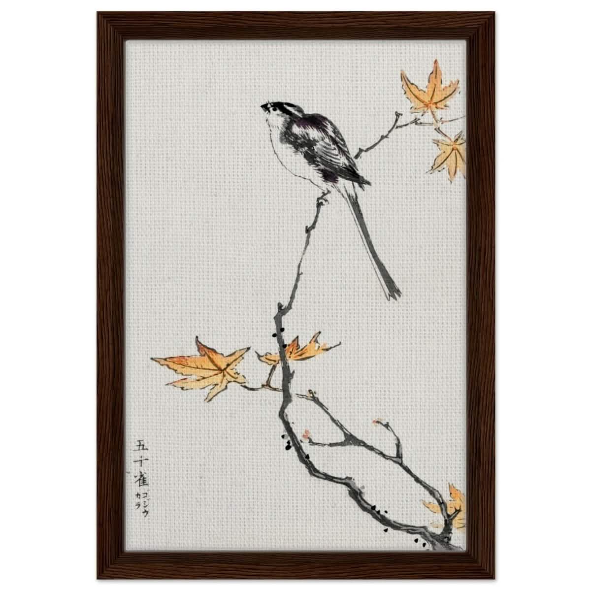 Whispers of the Sparrow | Traditional Japanese Ink and Wash wall art print - Framed Canvas - 30x45 cm / 12x18″ - Dark wood frame